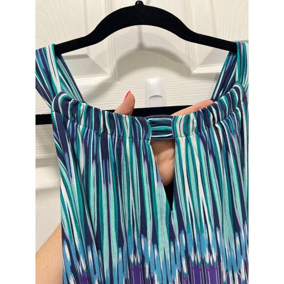 Chico’s | Purple Teal Ikat Print Maxi Dress Size 2 (Large) Stretch Knit Abstract - Picture 5 of 15